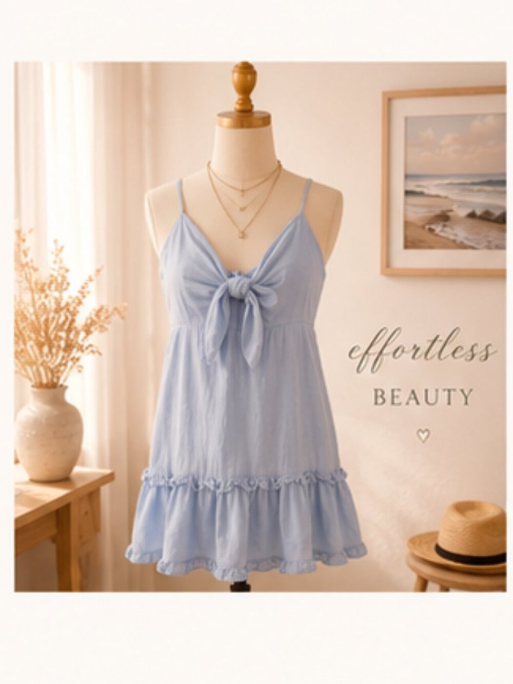 B. Smart Light Blue Tie Front Mini Dress Cottagecore Coastal Romantic